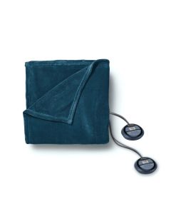 Sunbeam Queen Electric Heated MicroPlush Blanket in Lagoon with Dual Digital Display Controllers