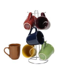 Gibson Home Cafe Amaretto 7 -Piece Mug Set With Wire Rack