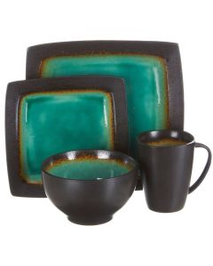 Gibson Ocean Paradise 16 Piece Square Stoneware Dinnerware Set in Jade