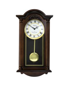 Bedford Clock Collection Noah 22 Inch Chestnut Wood Chiming Pendulum Wall Clock
