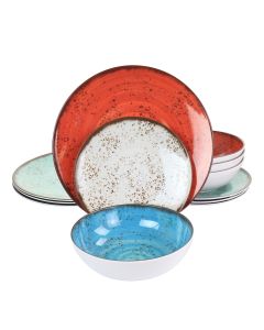 Elama Pryce 12 Piece Melamine Dinnerware Set in Assorted Colors