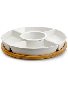 Elama Signature 12 1/4 Inch 6-Piece Lazy Susan Appetizer and Condiment Server Set with 5 Serving Dishes and a Bamboo Lazy Suzan Serving Tray