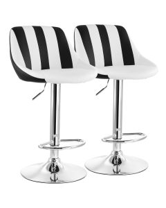 Elama 2 Piece Adjustable Faux Leather Bar Stool in Striped Black and White with Chrome Base