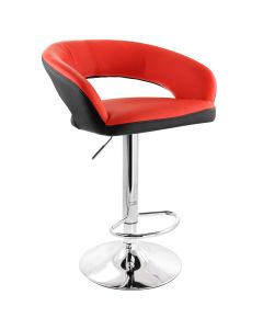 Elama Adjustable Faux Leather Open Back Bar Stool in Red and Black