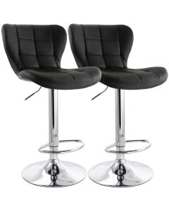 Elama 2 Piece Adjustable Faux Leather Bar Stool in Black with Chrome Base