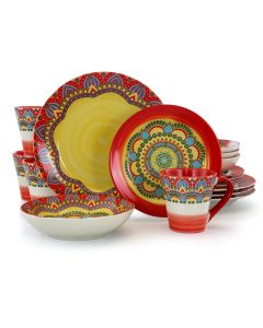 Elama Zen Red Mozaik 16 Piece Luxurious Stoneware Dinnerware with Complete Setting for 4, 16pc