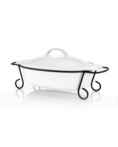 Gibson Elite Gracious Dining 2 Piece Oval Stoneware Bakeware with Lid and Metal Rack
