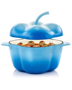 MegaChef Pepper Shaped 3 Quart Enameled Cast Iron Casserole in Blue