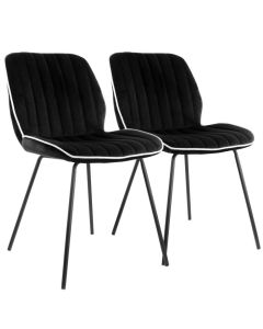 Elama 2 Piece Velvet Armless Tufted Chair in Black with Black Metal Legs