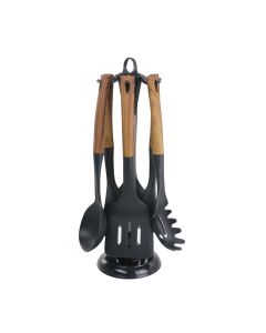 MegaChef Black Nylon Cooking Utensils with Wood Design, Set of 7